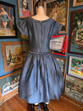 Vintage 50s Blue gray formal dress with velvet trim