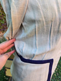 Vintage 50s White Linen Jacket with Navy Trim