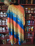 Vintage 90s Seashell Kaftan in Blue Orange and Yellow