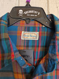 Unforgiven Upcycled Rose Blue Orange Plaid Western