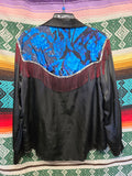 Vintage 80s Black Satin and Fringe Western Shirt