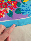 Vintage 70s Red Yellow Blue Purple Floral Silk Scarf