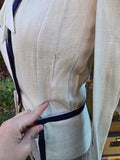 Vintage 50s White Linen Jacket with Navy Trim