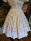 Vintage 50s white and pink lace fit and flare dress