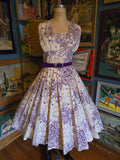 Vintage 50s white & purple floral Rhinestone dress