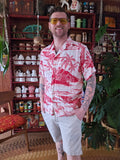 Vintage 80s Red and White Palm Tree Hawaiian Shirt