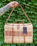 Vintage 70s Woven Wicker Bag with Leather Strap