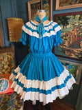 Vintage 70s Teal & White Square Dancing Set