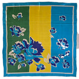 Vintage 70s Blue Green and Yellow floral silk scarf
