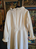 Vintage 70s White Ivory Maxi Ruffle Trim Dress