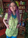 Vintage 60s Lime Green Daisy Top with Pockets
