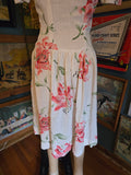 Vintage 40s white and pink lily drop waist day dress