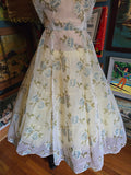 Vintage 60s Sheer white dress w/ blue flocked roses