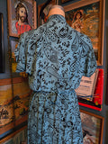 Vintage 40s blue and black paisley rayon dress