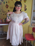 Vintage 70s pink eyelet lace print dress
