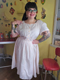 Vintage 70s pink eyelet lace print dress