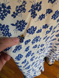 Vintage 40s white & blue floral rayon dress with ruffles