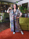 Vintage purple blue and brown geometric kaftan