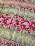 Vintage 50s Yellow and Pink Rose Print Silk Scarf