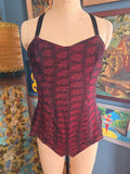 Vintage 40s Brilliant Red and Black Knit Swimsuit