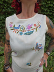 Vintage 60's White Bird and Flower Embroidered Dress
