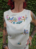 Vintage 60's White Bird and Flower Embroidered Dress