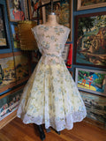 Vintage 60s Sheer white dress w/ blue flocked roses