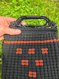 Vintage 40s Black and Red Popcorn Knit Handbag