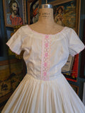 Vintage 50s white and pink lace fit and flare dress