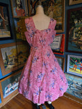 Vintage 50s Pink with Purple Floral Print Sun Dress