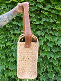 Vintage 70s Woven Wicker Bag with Leather Strap
