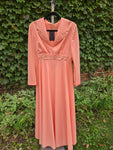 Vintage 70s Peach Floor Length Long Sleeve Dress