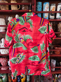 Vintage 80s Red Surf Board Hawaiian Shirt
