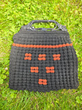Vintage 40s Black and Red Popcorn Knit Handbag