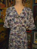 Vintage 60s Blue Purple Floral Dress w/ Big Collar