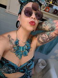 Handmade African Teal and Black Print Top & Pant Set