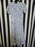 Vintage 40s white & blue floral rayon dress with ruffles