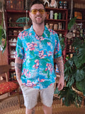 Vintage 80s Blue and Pink Orchid Hawaiian Shirt