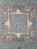 Vintage 60s Red Gray Blue Floral Square Silk Scarf