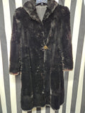 Vintage 30s Long Black Fur Coat with Bakelite Button