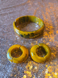 Vintage 60s Yellow & Black Bakelite Bangle & earring set