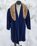 Vintage 1940s Blue Wool Crepe and Fur Scharffs Coat