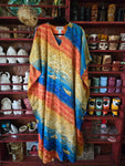 Vintage 90s Seashell Kaftan in Blue Orange and Yellow
