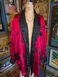 Vintage 60s Red and Black Silk Brocade Smoking Jacket