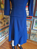 Vintage 40s navy blue wool 3/4 long sleeve dress