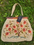 Vintage 60s Lucite Handle Floral Embroidered Bag