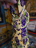 Vintage 40s yellow & purple floral rayon dress