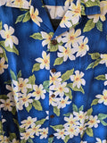 Vintage Y2K Blue and White Floral Hawaii Shirt