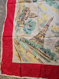Vintage 50s Red and White France Souvenier Silk Scarf