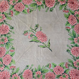 Vintage 50s white and pink dahlia square silk scarf